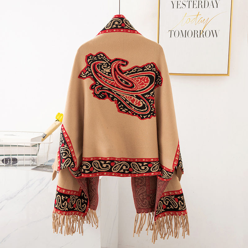 Aztec Pasley Unique Patern Shawl Poncho with arm holes > Plus Size Tops
